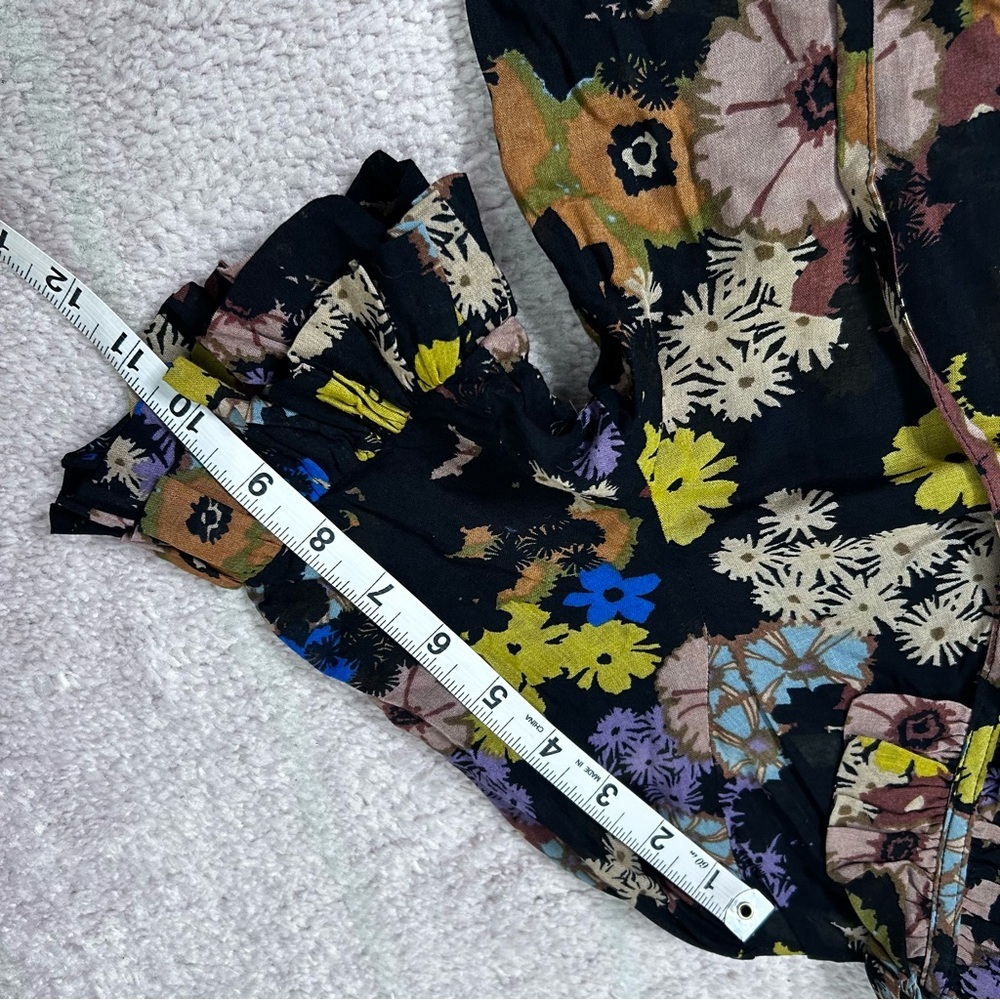 Odille Multicolor Dark Floral Ruffle Blouse Top Size 2 Office Spring Bohemian - Picture 10 of 11